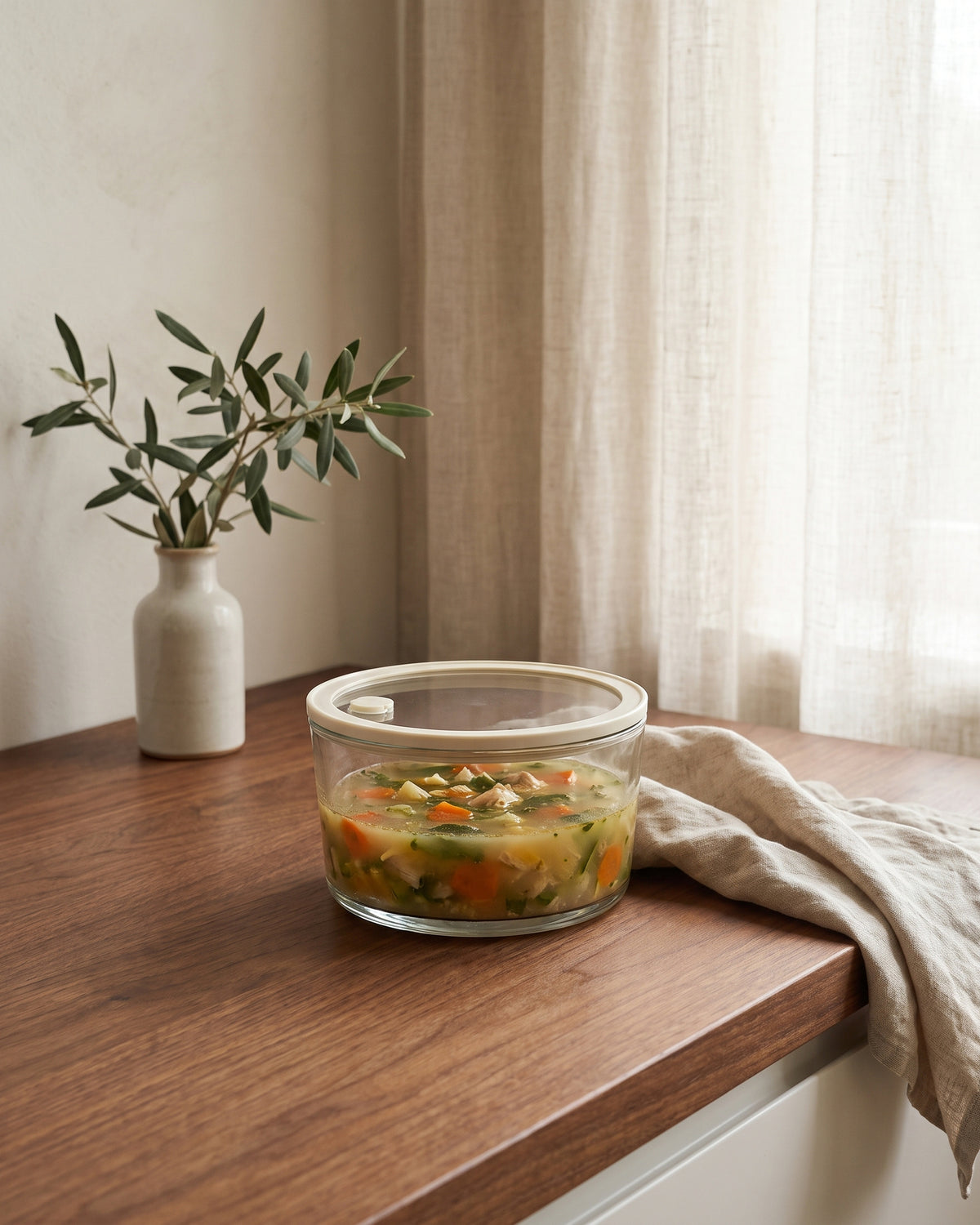 Vershoudbak rond | 1650ml | Beige-transparant