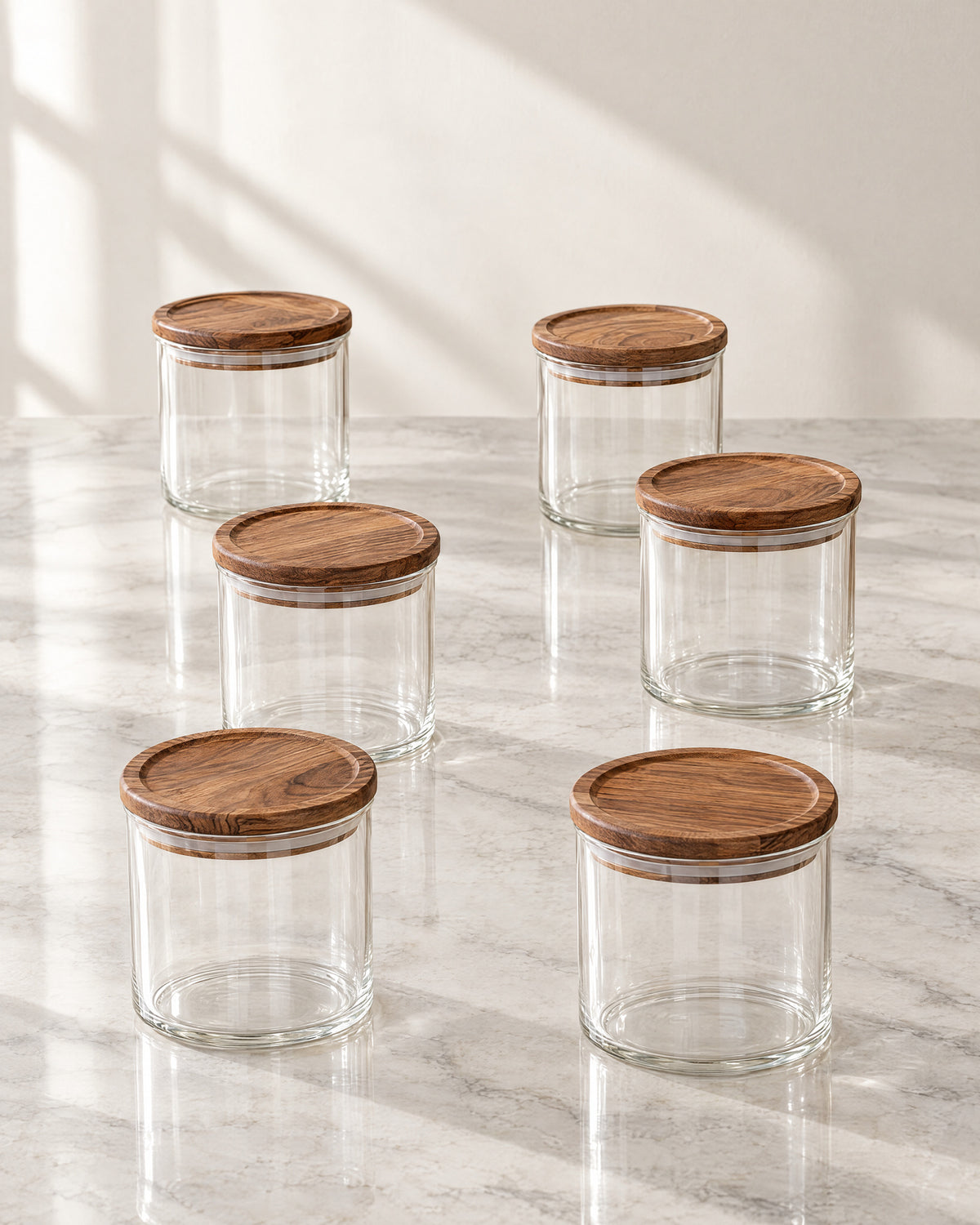 Voorraadpot met acaciahouten deksel | Rond | 6 stuks | 300 ml