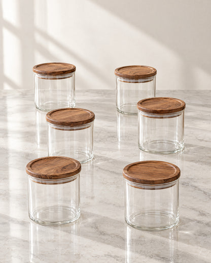 Voorraadpot met acaciahouten deksel | Rond | 6 stuks | 300 ml