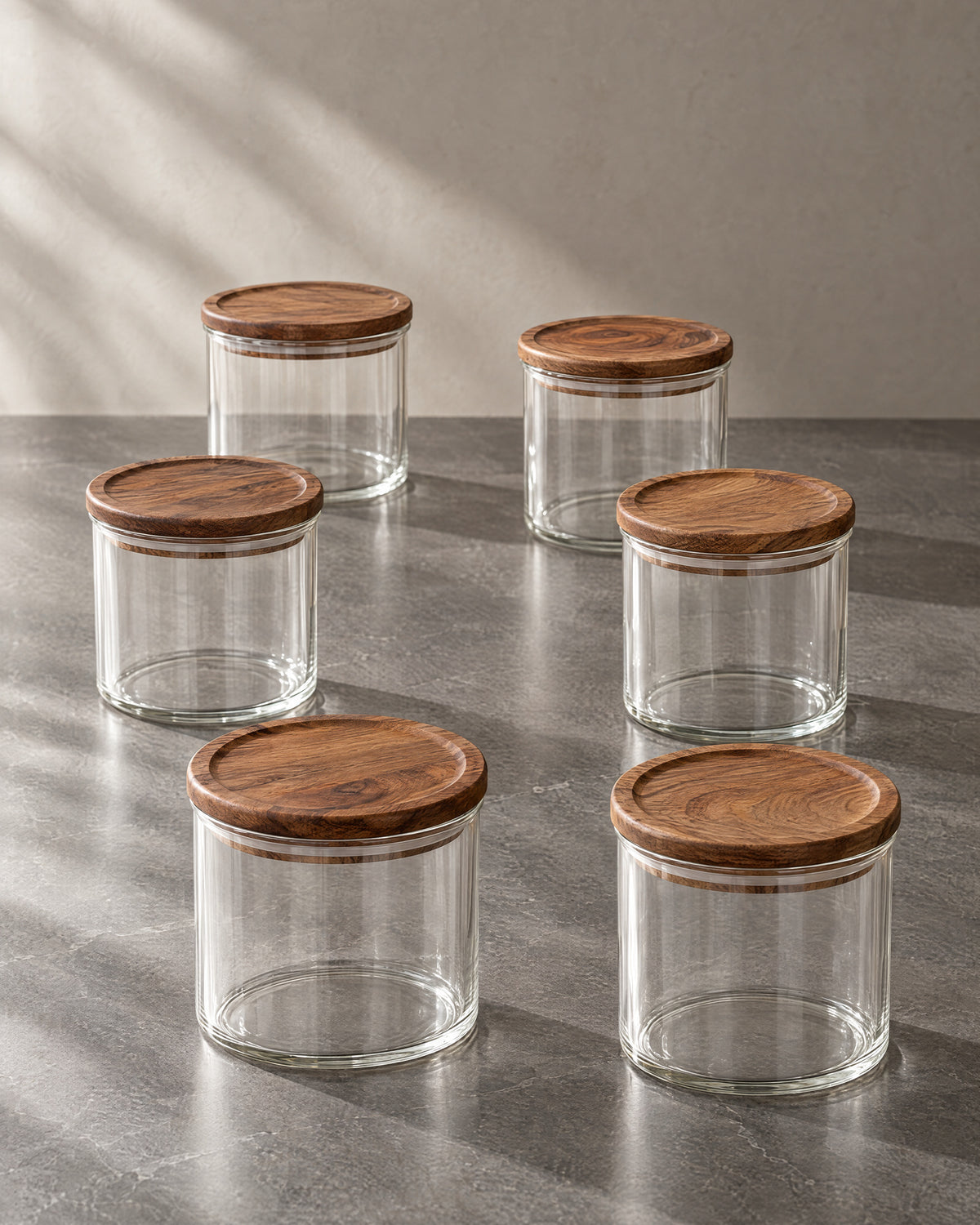 Voorraadpot met acaciahouten deksel | Rond | 6 stuks | 300 ml