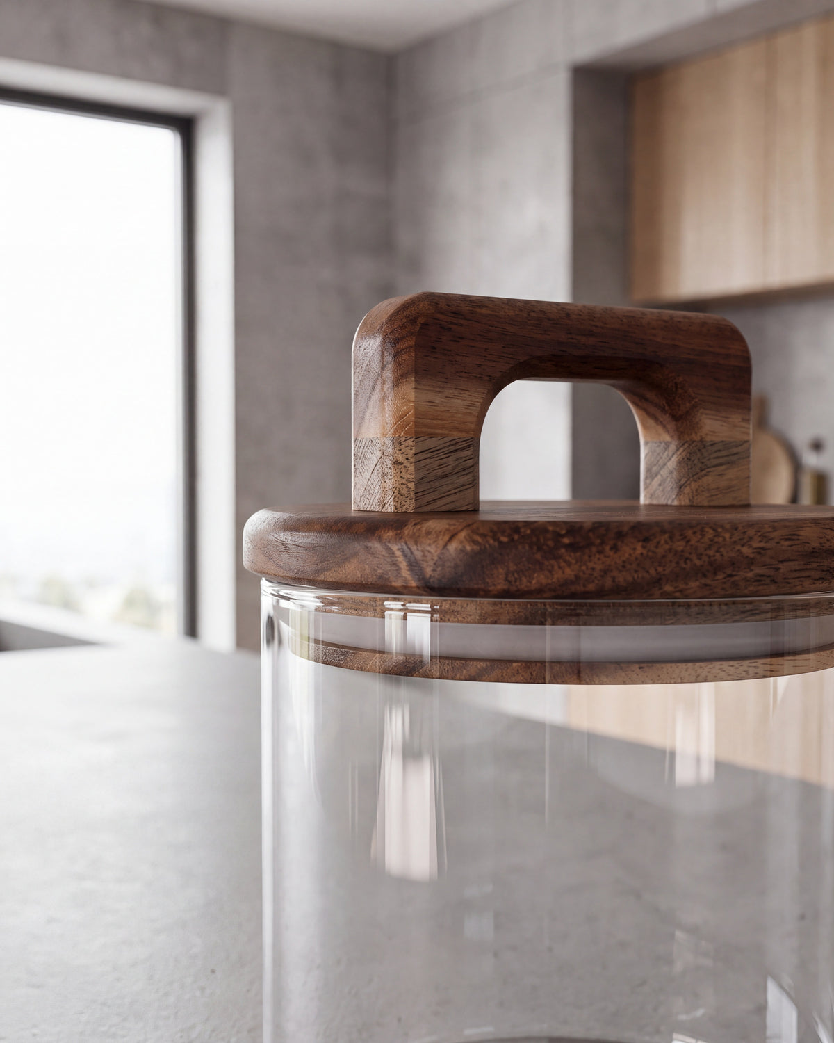 Glazen voorraadpot met acacia houten deksel