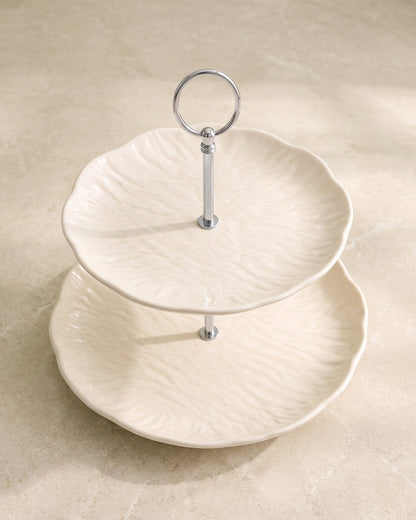 Cermico Beige Etagère 2-Laags – Ø 20,5 cm /Ø 27,3 cm