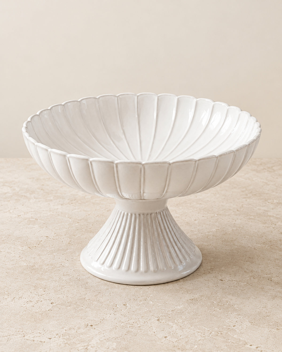 Bloomy – Ayaklı Servis Tabağı – Büyük – Çiçek Şekilli Porselen – Beyaz – Ø28 cm, y16 cm