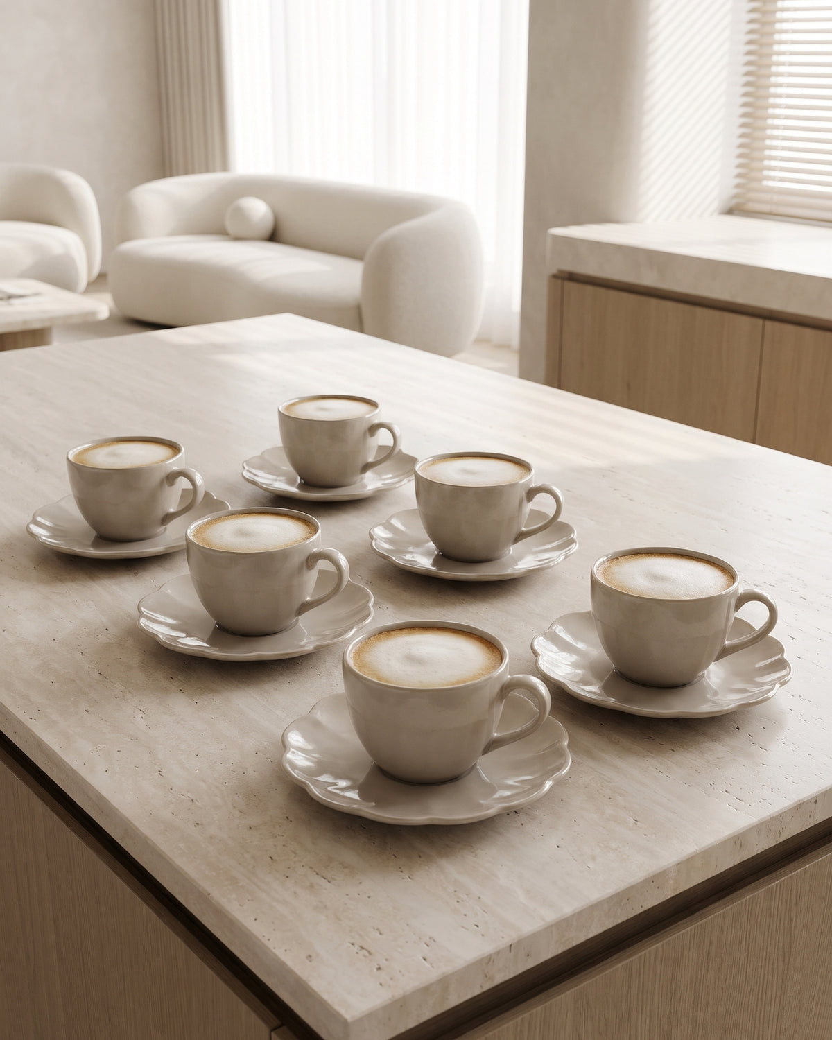 Bricard Florange Koffieset Taupe – 12-Delig Porseleinen Koffiekopjes voor 6 Personen