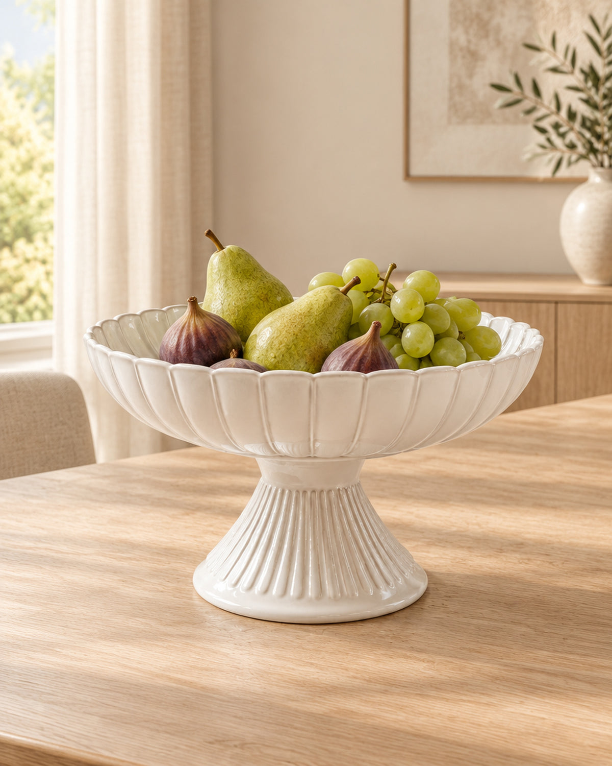Bloomy – Ayaklı Servis Tabağı – Büyük – Çiçek Şekilli Porselen – Beyaz – Ø28 cm, y16 cm